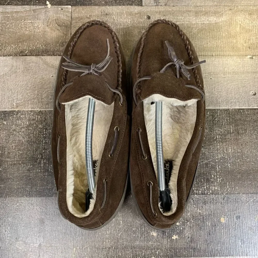 Clarks Bruno Suede Moccasin Faux Fur Slippers Dark Brown 22SH-0011 Mens Size 12M